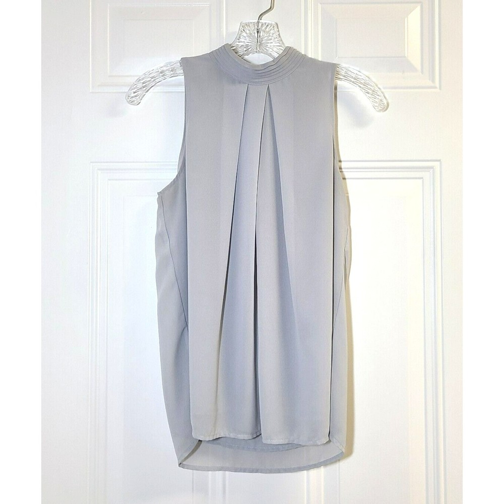 Naked Zebra Blouse Womens Size S Gray Peekaboo Back Sleeveless Lined High Neck